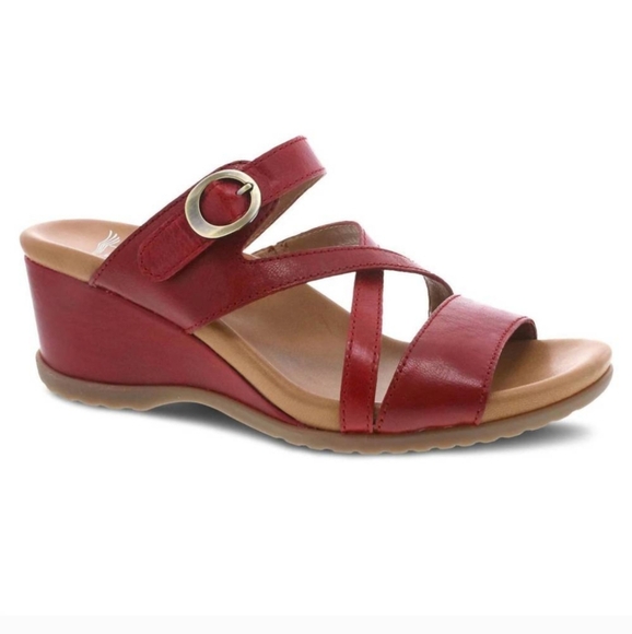 NEW DANSKO Women's Ana Strappy Slide Wedge Leather Sandal In Red EU 41 US 11 - Picture 1 of 14